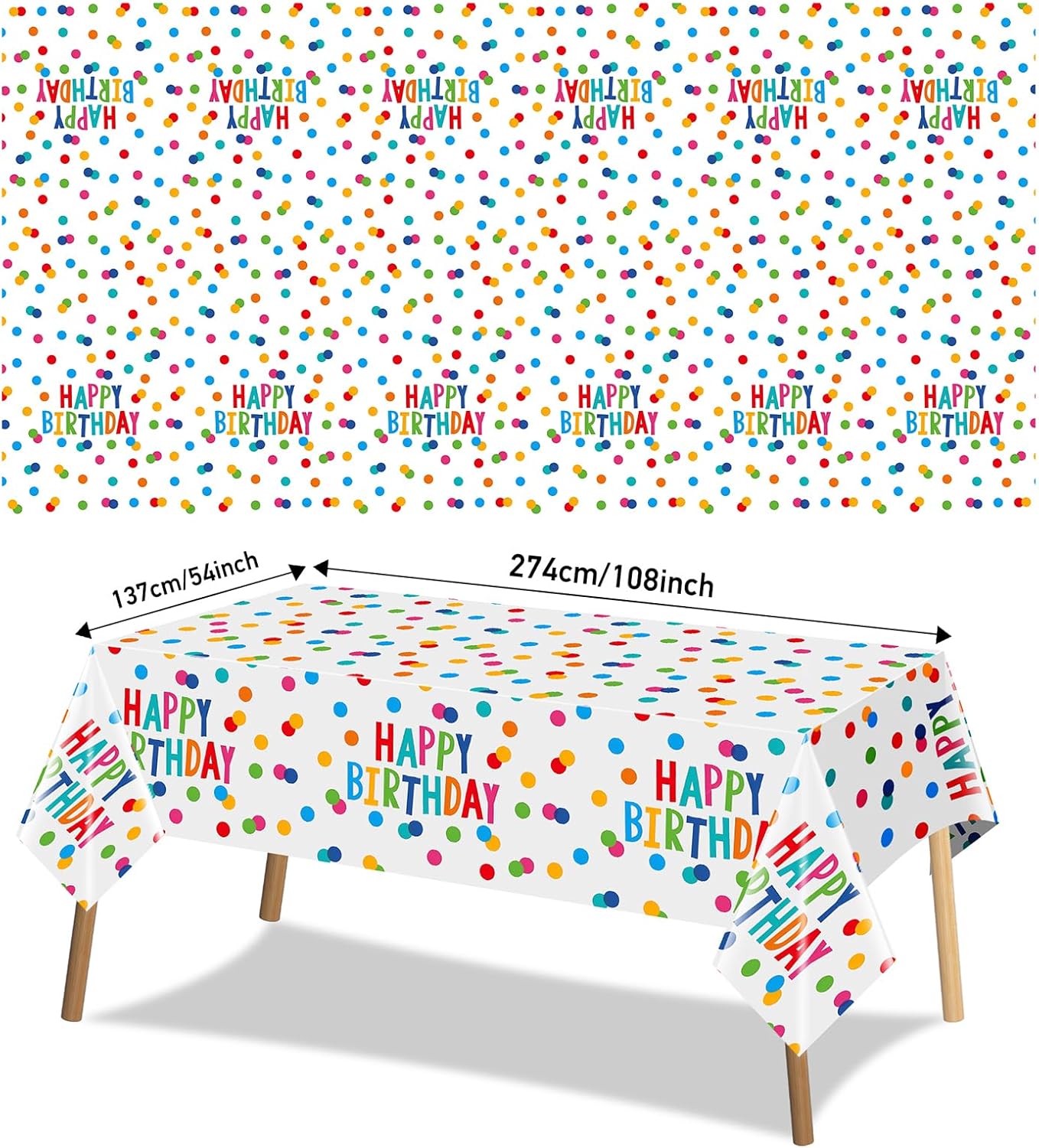 Birthday Tablecloth, Disposable Party Decorations, Polka dot Tablecloth, Disposable, 3 Plastic tablecloths, 54x108 inches