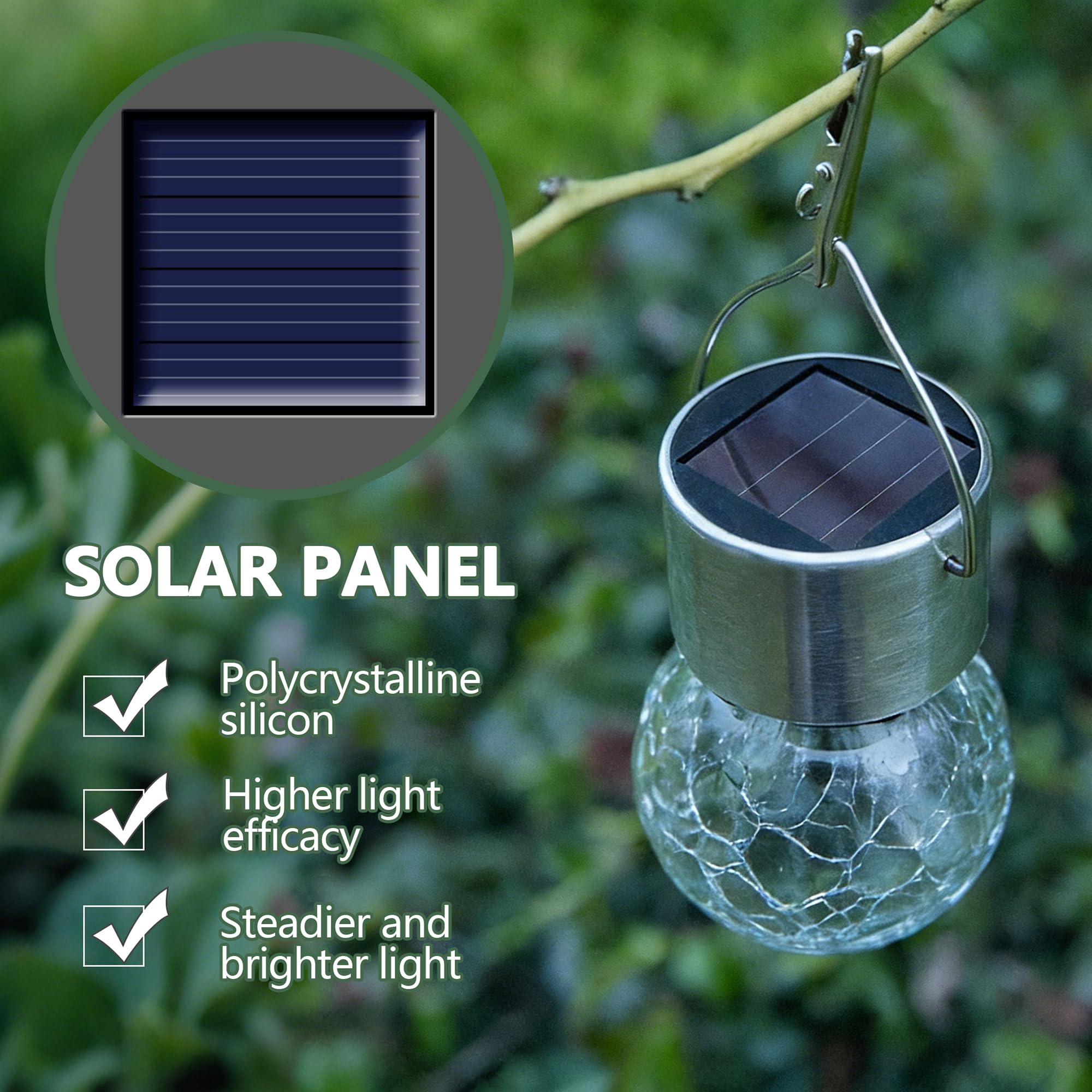 Lanterne solari per esterni, luci a sfera a energia solare, impermeabili, decorative, in vetro incrinato, ornamenti per pastore, gancio, albero, ombrello, recinzione, giardino, cortile, decorazione