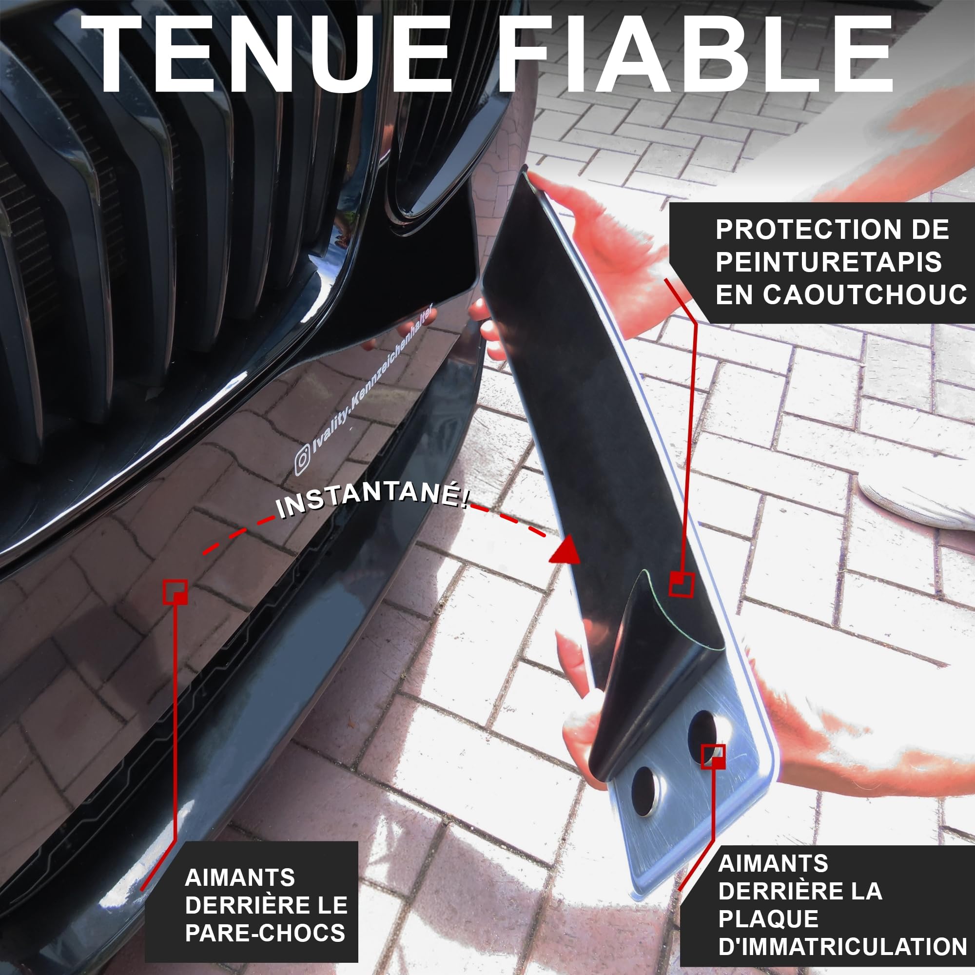 IVALITY® Support de Plaque d'immatriculation magnétique 100% Invisible - Support magnétique sans Cadre pour 1 Plaque d'immatriculation - Support de Plaque d'immatriculation France