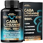 GABA L-Theanine 900 mg - Made in USA - Magnesium | Vitamin B6 - Calm, Sleep, Relaxation & Mood Support - 750 mg Gamma AminoButyric Acid, 150 mg L-Theanine - Non-Habit Forming, Vegan - 120 Capsules