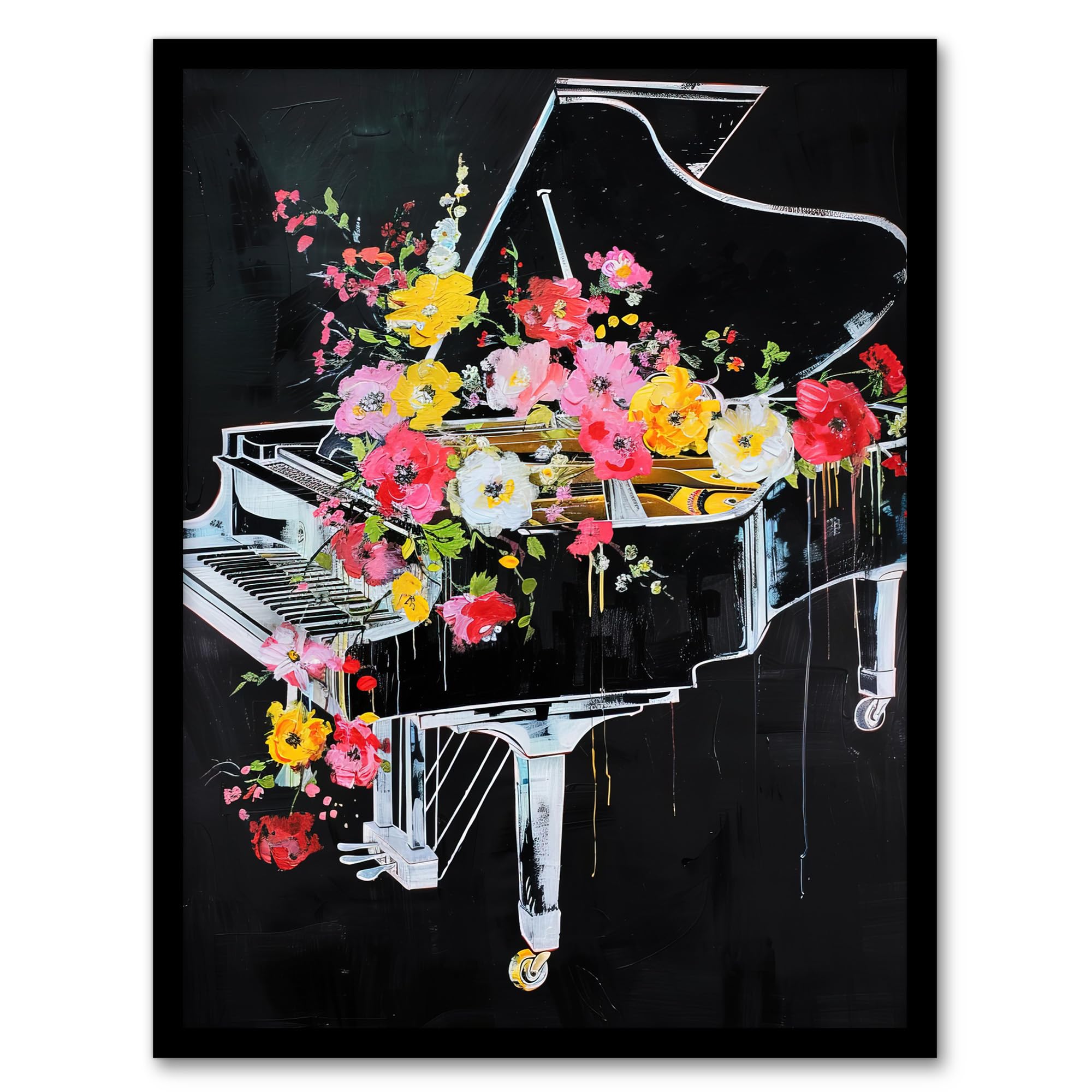 Artery8 Wildflowers in Grand Piano Street Art Graffiti Living Room Artwork Framed Wall Art Print 18X24 Inch