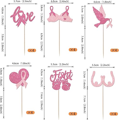 Miniatura 2 de Paquete de 24 adornos para cupcakes con purpurina para concientización sobre el cáncer de mama, cinta rosa con purpurina, para lucha contra el