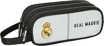 Real Madrid 1st Team 24/25 - Triple Zip Case, Pencil Case for Kids Ages 5 to 14, Comfortable and Versatile, Quality and Resistance, 21 x 7 x 8.5 cm, White/Grey, White/Grey, White/Grey, Est ndar