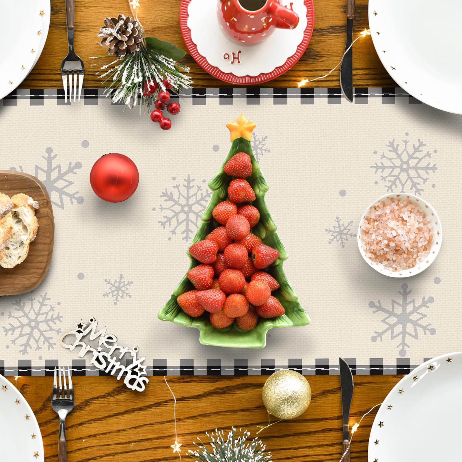 Christmas Table Runner 230x33cm, White Modern Christmas Decorations With Snowflake Pine Tree - Image 3