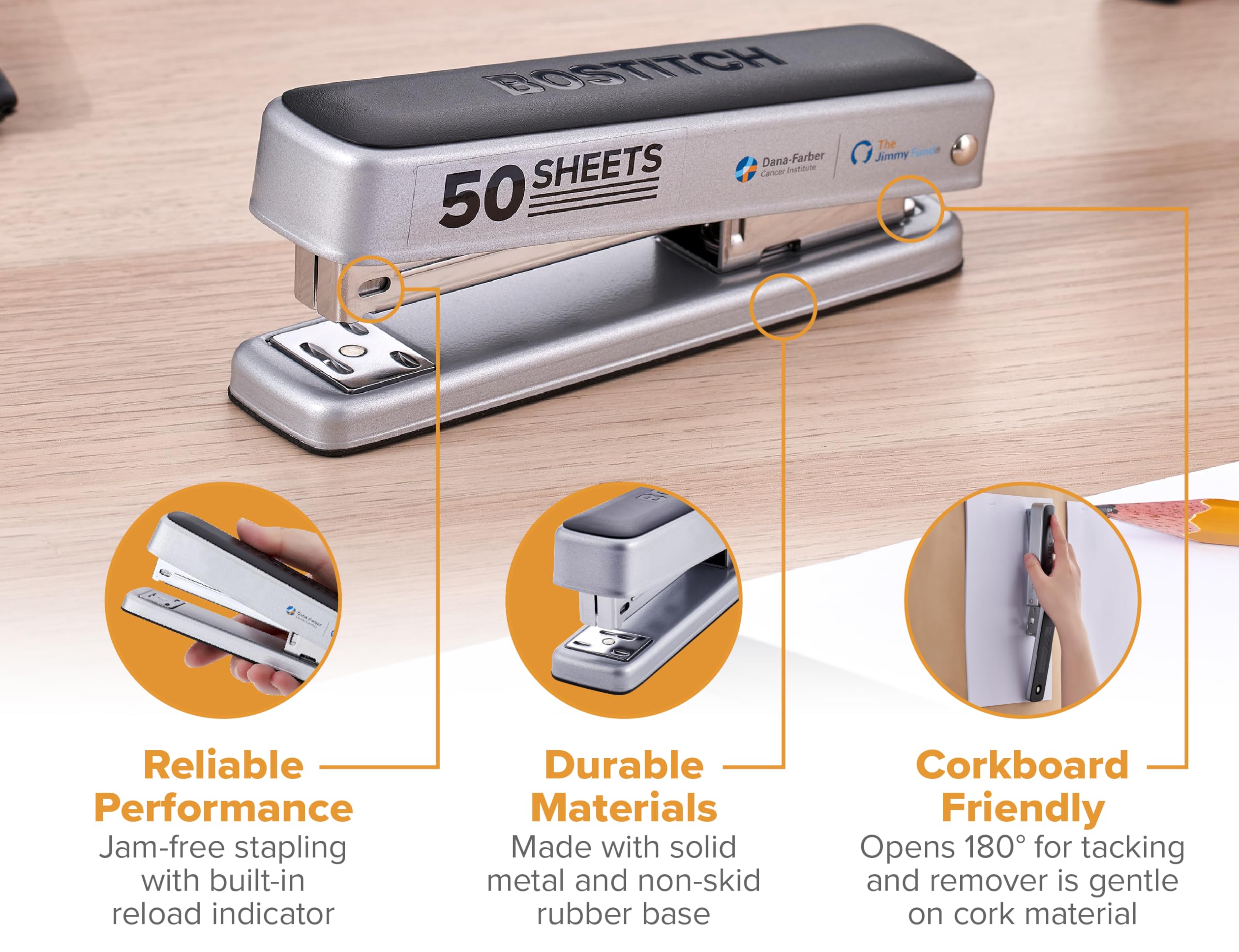 Bostitch Titan Heavy Duty Metallheftgerät, 50 Blatt Kapazität mit 1250 Standardklammern und 500 verlängerten Heftklammern, ergonomischer Heftklammerentferner, staufreies Heften, Vollstreifen-Hefter