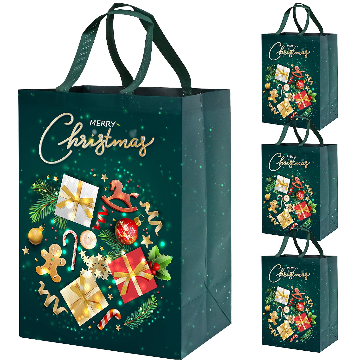 Large Christmas Gifts Bags 4Pcs,41 * 30 * 18 Christmas Presents Bags,Gold Green Xmas bags for presents