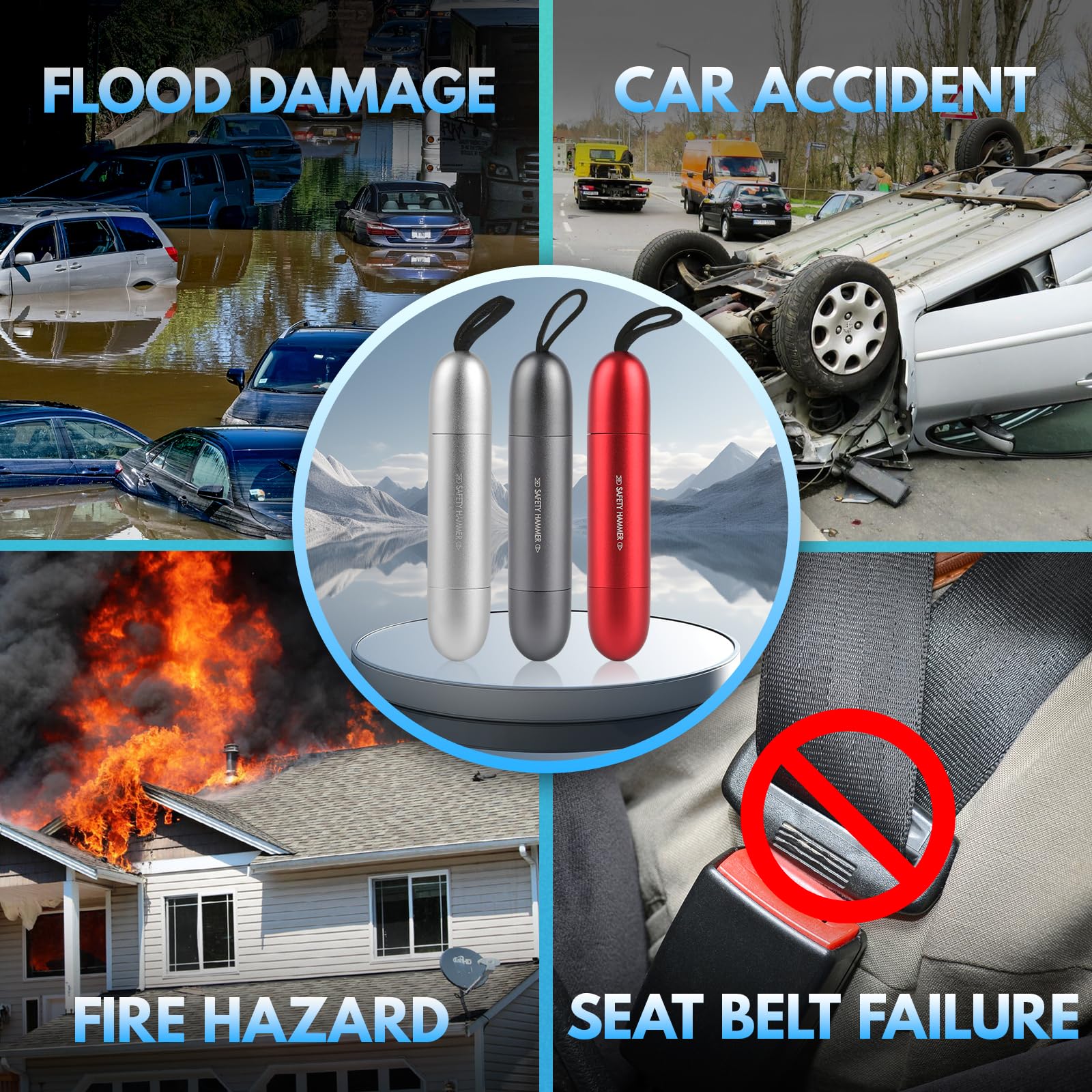 Martello Rompivetro E Taglia Cinture 3 In 1 - Emergenza Auto, Compatto E Sicuro, Colori Assortiti - Foto 7