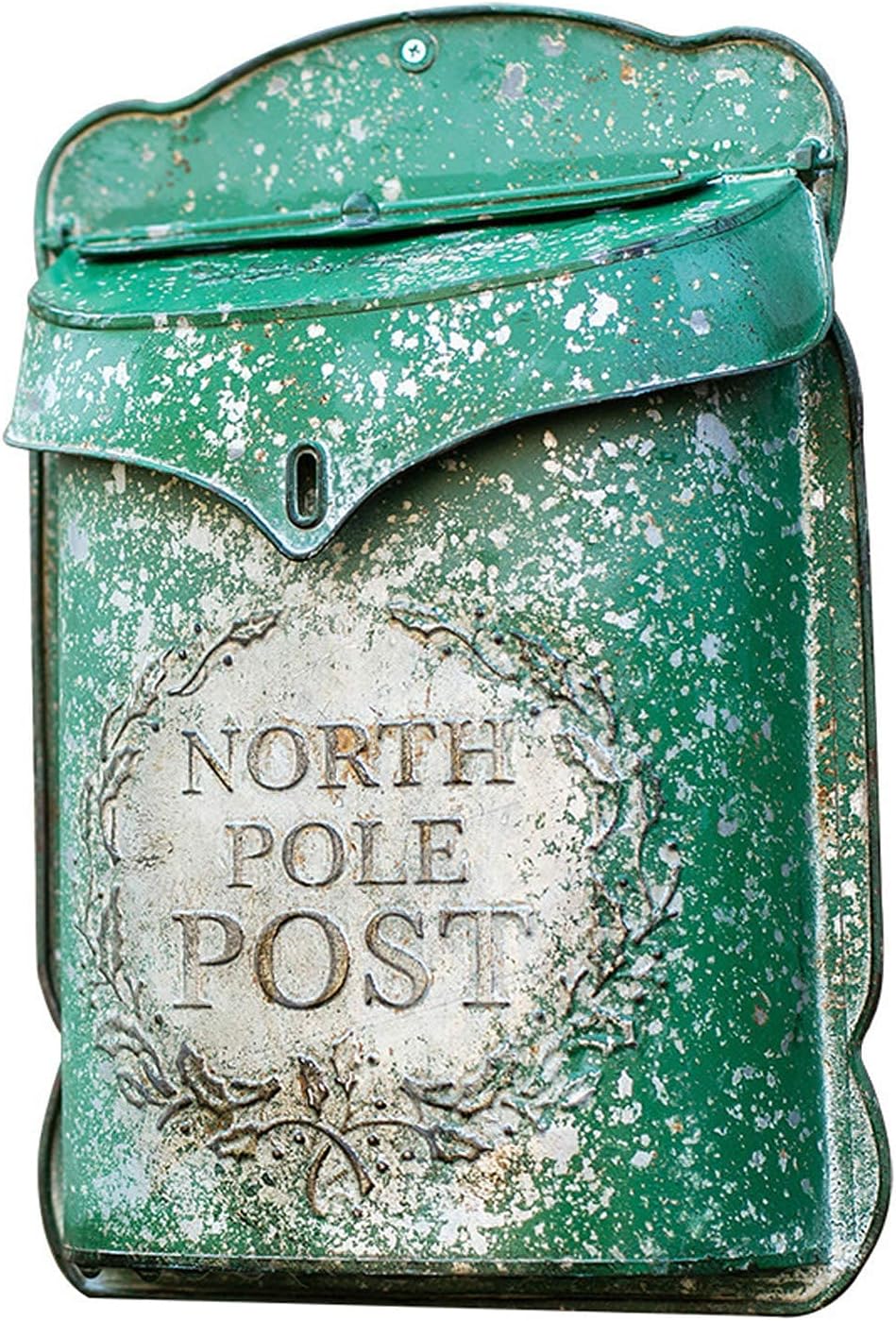 Wall Mount Letterbox Post Box Mailbox Suggestion Box Vintage Iron Country House Outdoor Home Decoration - Blue Green