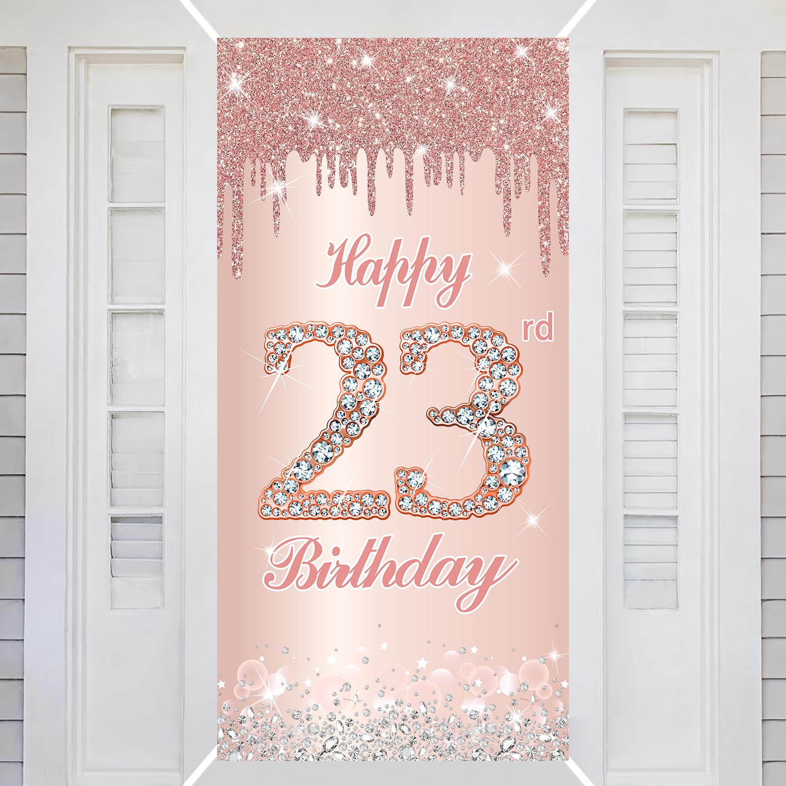 23rd Happy Birthday Decorations Door Banner Pink Rose Birthday Banner for Party Backdrop for Women Door Cover Party Decoration Supplies Poster — image 1