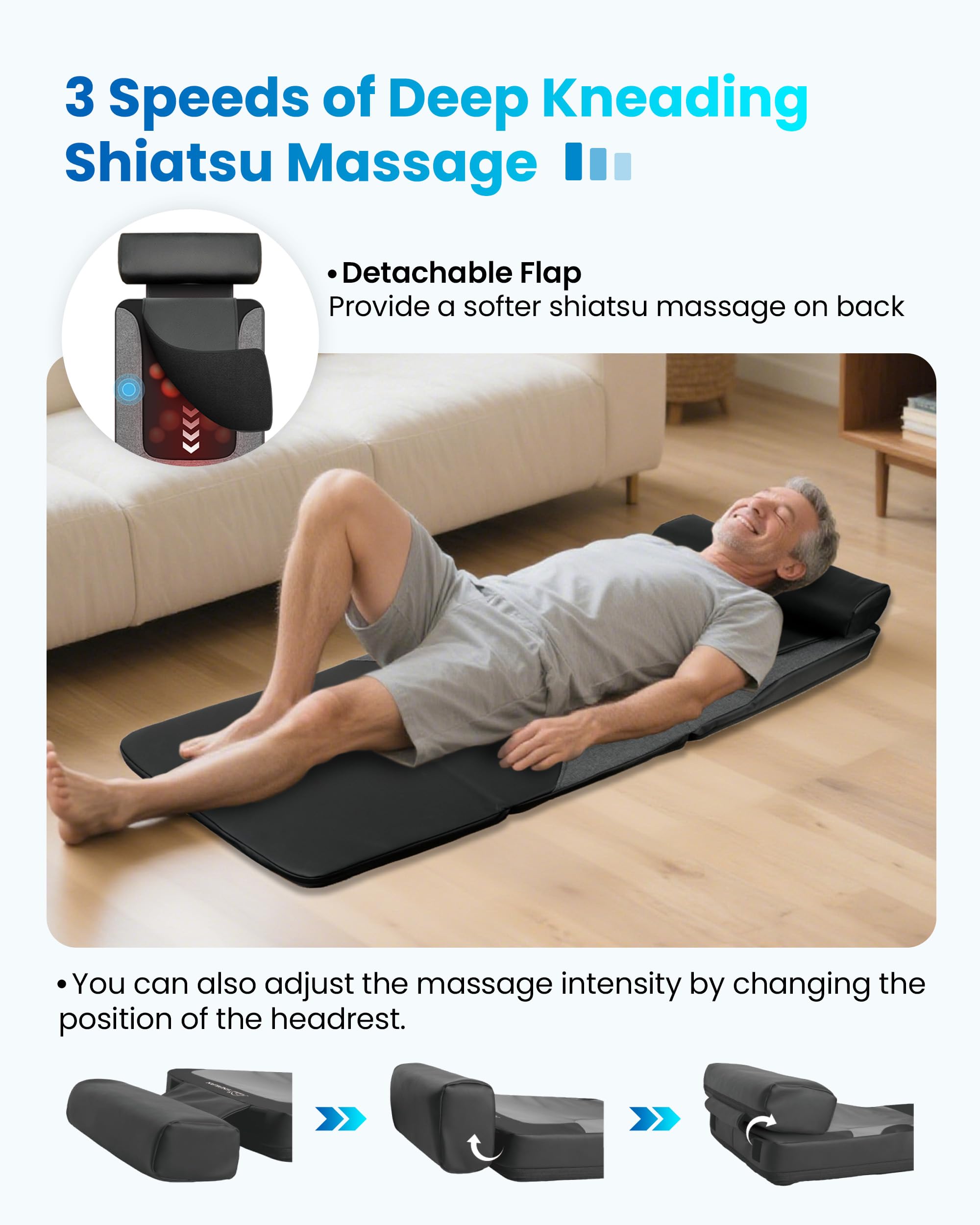 COMFIER Tappetino Massaggiante per Tutto il Corpo con Funzione Riscaldante, Massaggio Shiatsu e 8 Motori a Vibrazione, Materassino Massaggiante Elettrico per Collo e Schiena, per un Relax Profondo