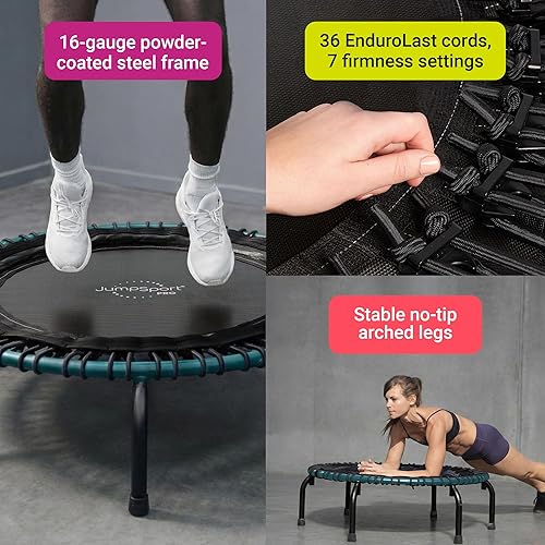 Miniatura 4 de JumpSport 350 PRO - Trampolín de fitness resistente para interiores, 39 pulgadas, 36 cordones elásticos EnduroLast de alta calidad, rebote