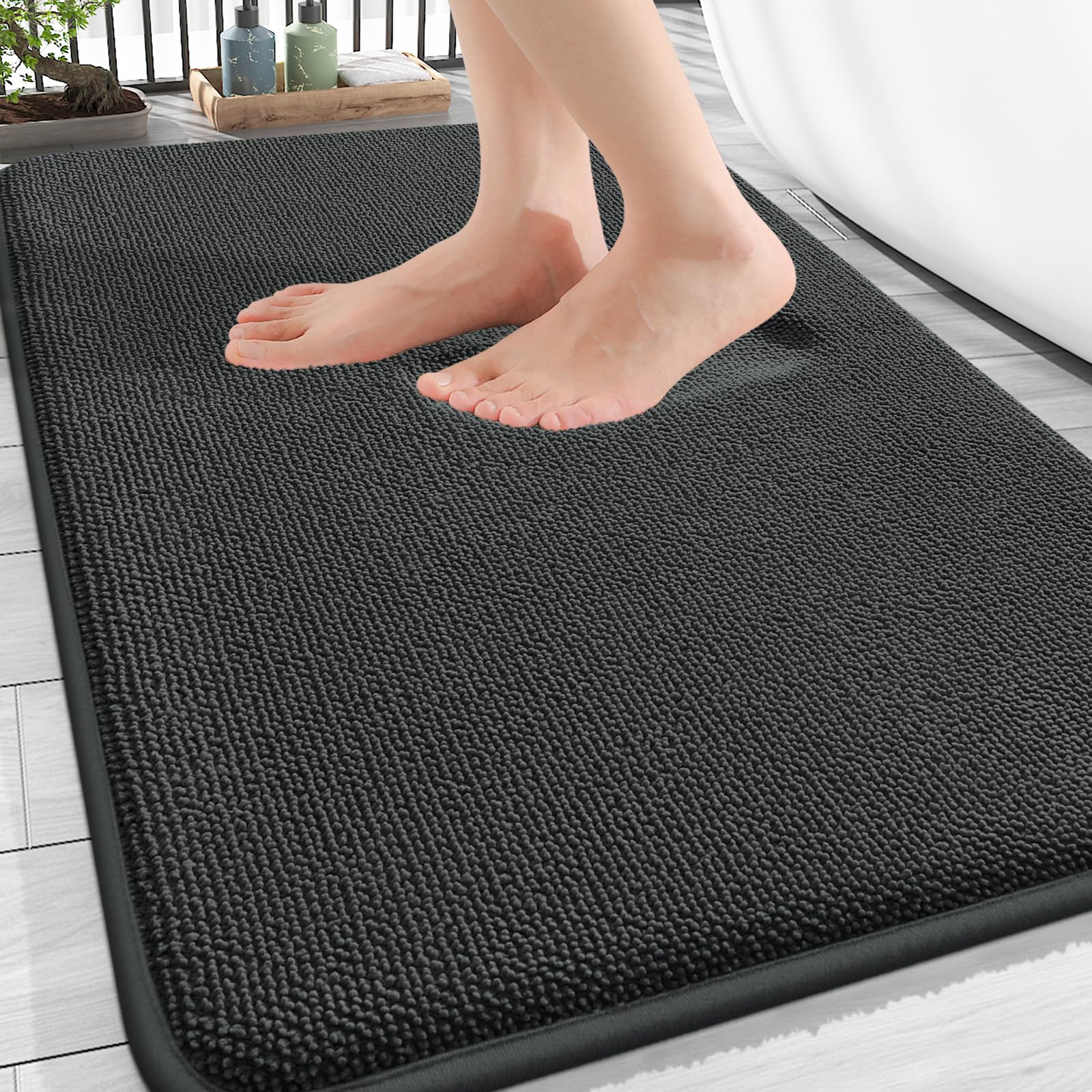 OLANLY Thick Memory Foam Bathroom Rugs 32x20, Absorbent Bath Mat, Dark Grey