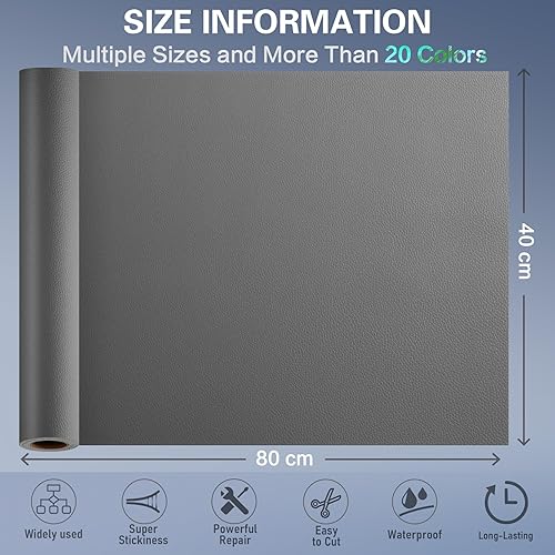 Miniatura 3 de Kit de parches de reparación de cuero autoadhesivo, 31.5 x 16 pulgadas, cinta de reparación de cuero de vinilo grande para muebles, asiento de