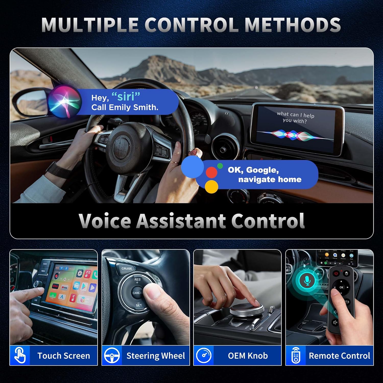 4-in-1 Wireless CarPlay Adapter & Android Car Wireless Adapter, Compatible with Streaming Services Like Netflix and YouTube, Split-Screen and Mirroring Functions(Silver)