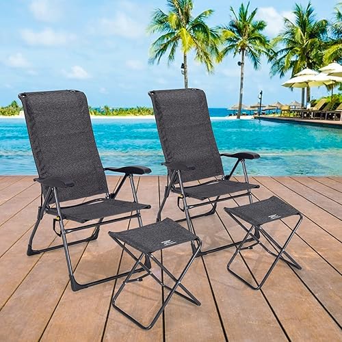 Miniatura 2 de Giantex 4 sillas plegables de patio con reposapiés, respaldo ajustable, paquete de 2 sillas portátiles para exteriores, sillas de comedor para