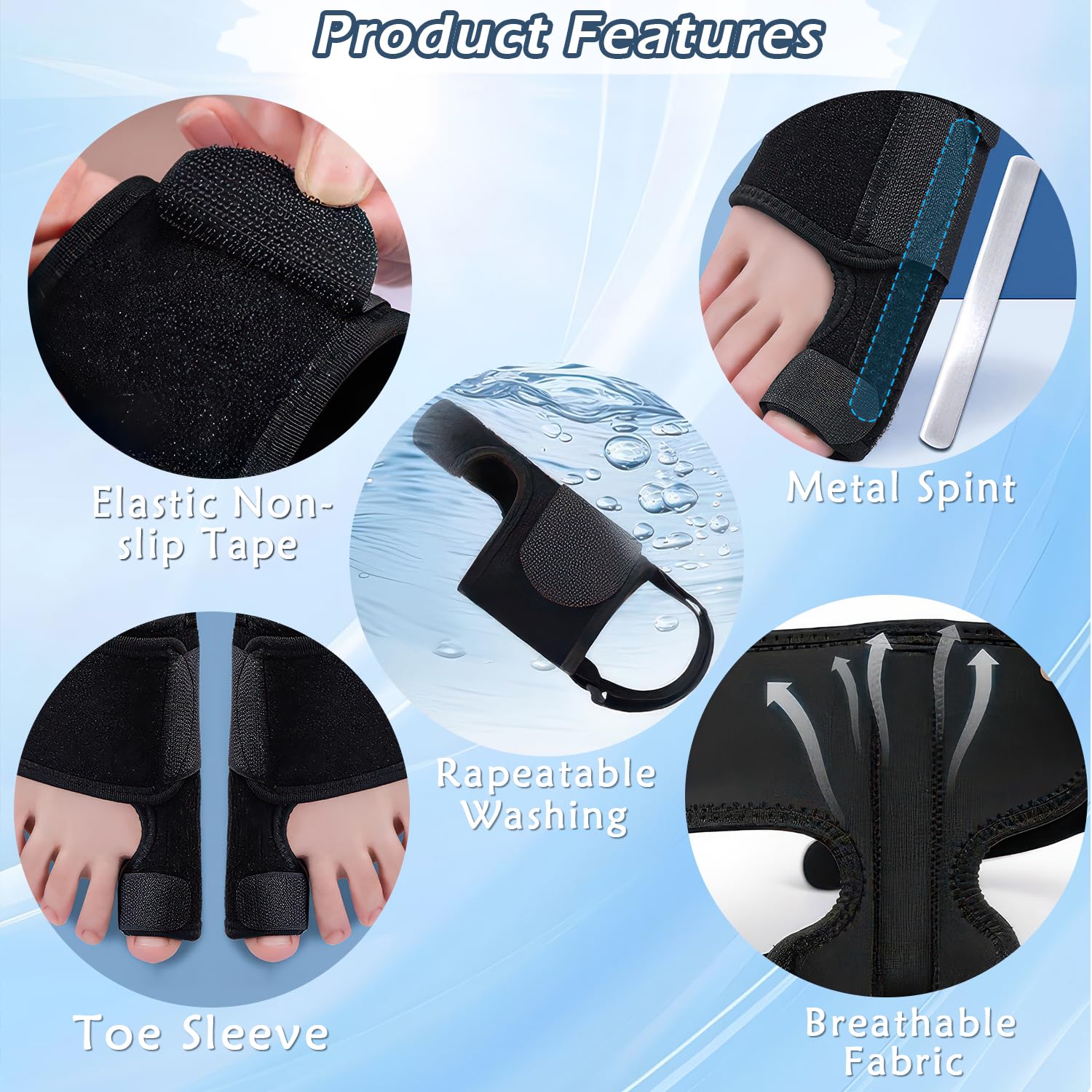 1 Paar Ballenzehen-Korrektoren, Großzehen-Glätter, Zehenspreizer, Ballenschutz, Hallux-Valgus-Korrektoren mit Aluminium-Stabstütze für Männer und Frauen