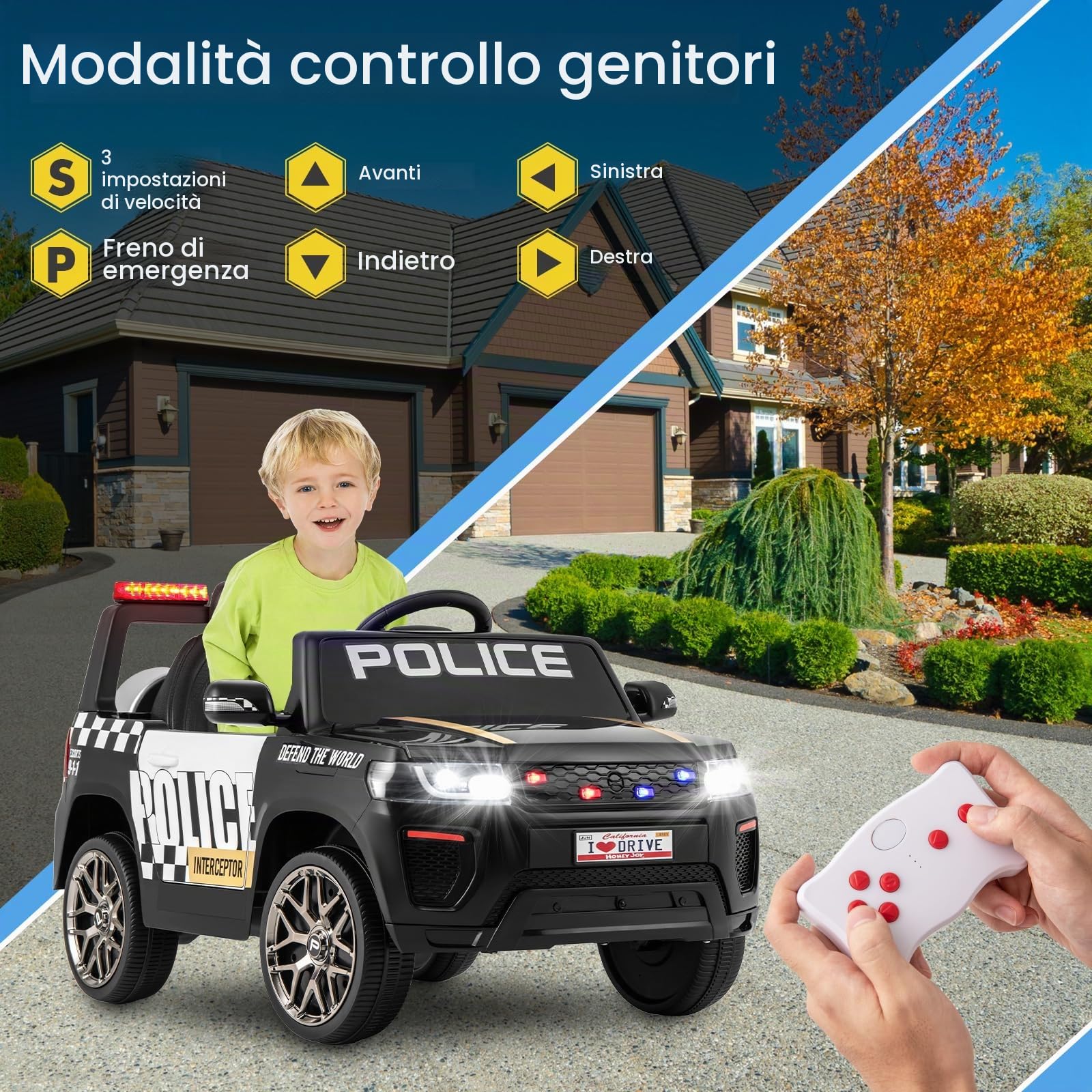 SOARS Macchina Elettrica della Polizia per Bambini 12V (Nero)