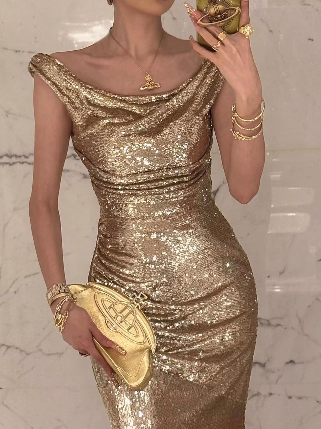 Women Off The Shoulder Sequin Prom Dresses 2026 Sparkly Ruched Long Formal Evening Ball Gown P26 - Image 5