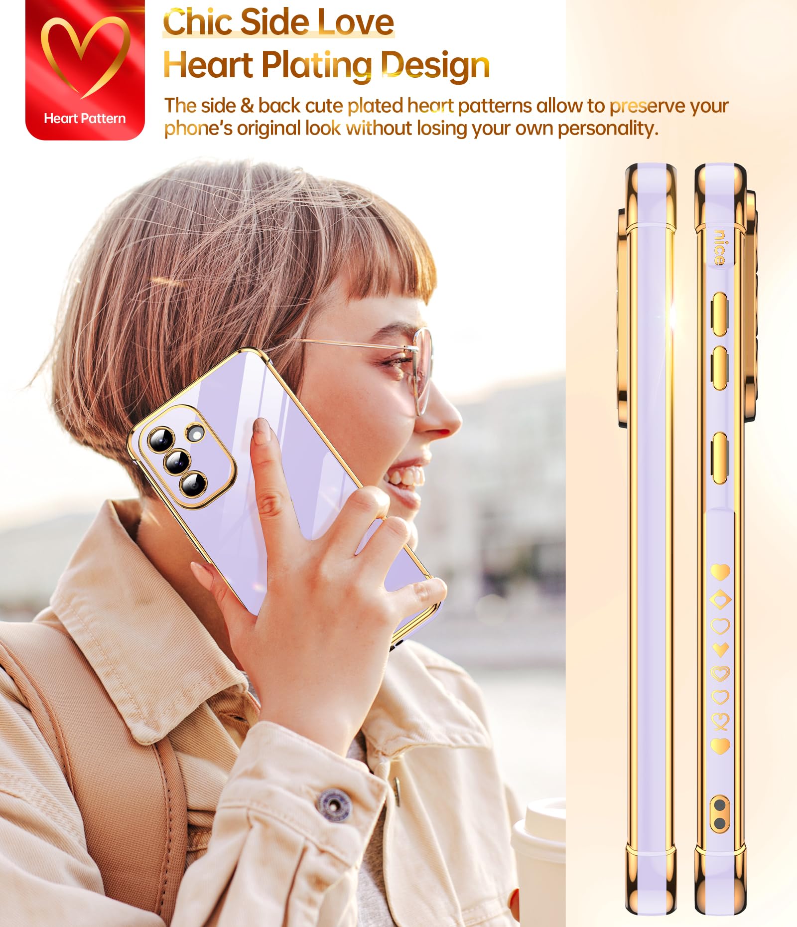 LeYi Etui do Samsung Galaxy A56 5G etui ze szkła hartowanego [2 paczki], miłość serce zderzak miękki silikon TPU cienki futerał ochronny na aparat do Samsung A56 kobiety, fioletowy