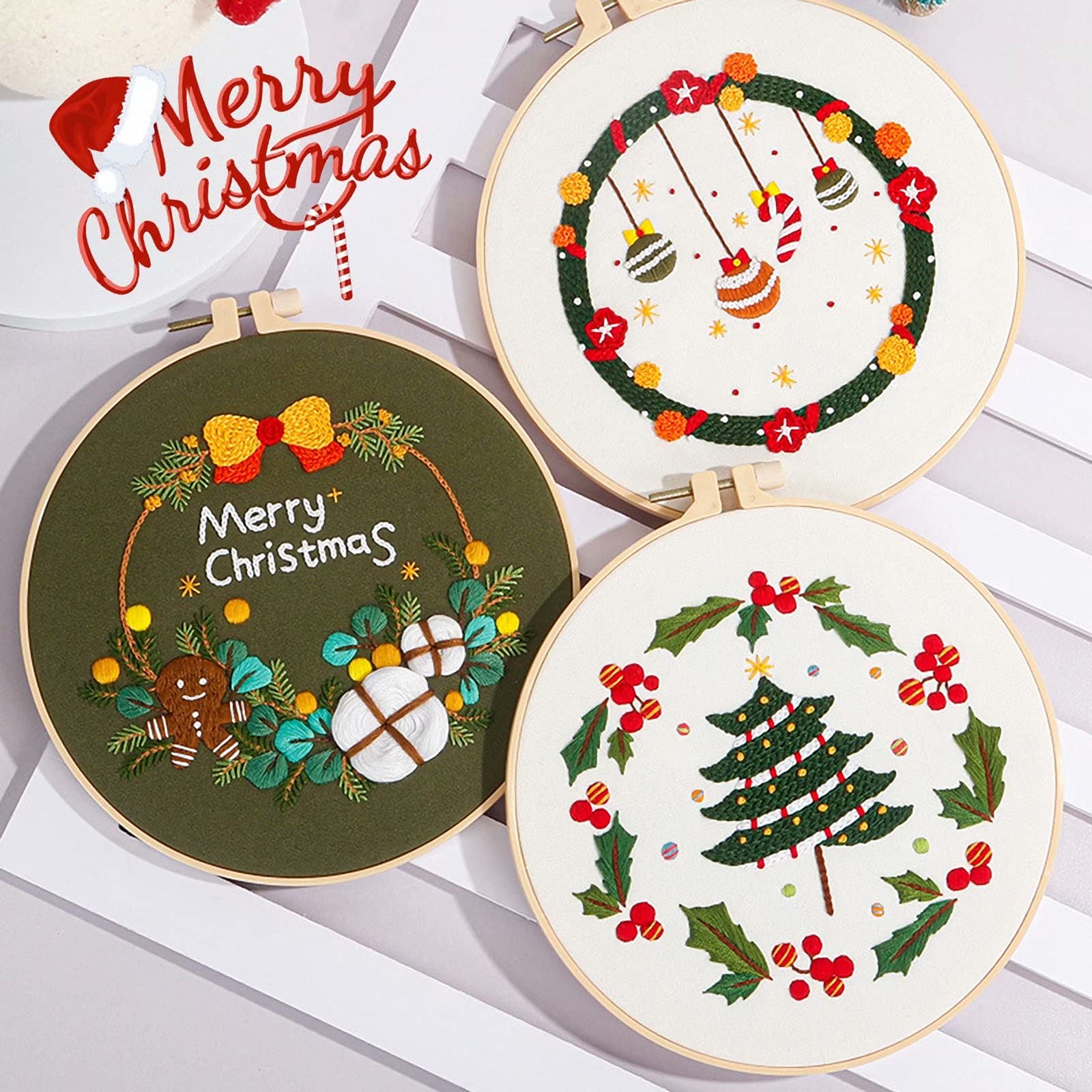 Kit da ricamo natalizio, kit da ricamo per adulti per principianti di Natale, kit da ricamo per principianti, kit per ricamo a mano, kit per lavori artistici natalizi, facile da ricamare per