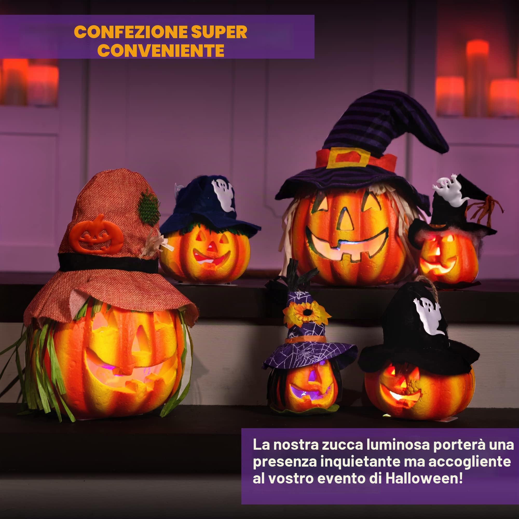 JOYIN 6 Pz Illuminano Zucche Decorazioni di Halloween Outdoor Indoor Jack O Lanterne Decor Luci LED Schiuma Halloween Home Decor Grande Dolcetto O scherzetto secchio
