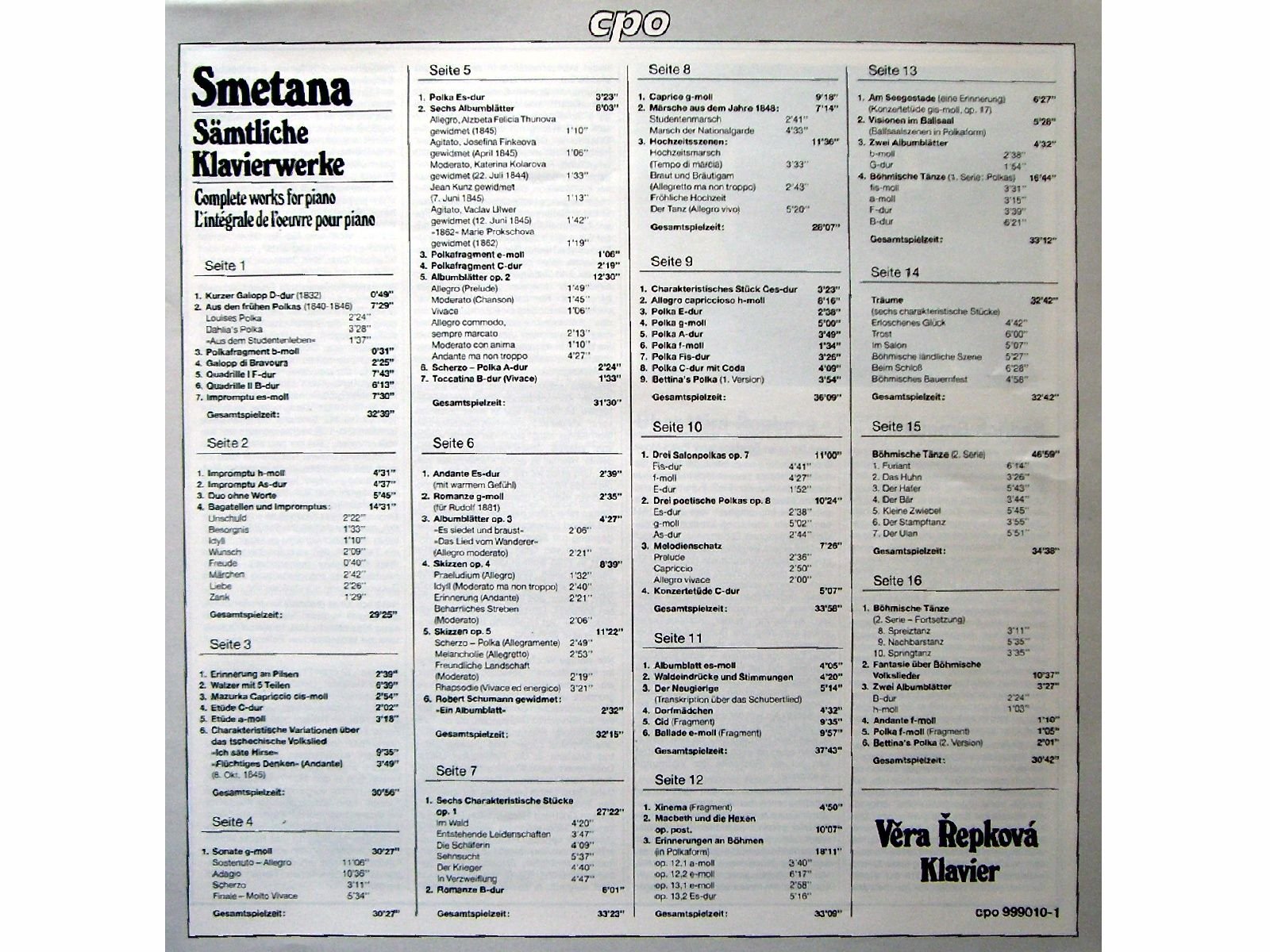 Smetana: Sämtliche Klavierwerke / Complete works for piano (Historische Aufnahmen von 1952 und 1953) [Vinile record] [8 LP Box-Set]