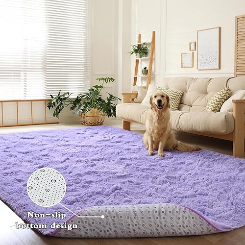 Miniatura 4 de DweIke - Alfombras peludas supersuaves y mullidas de 5 x 8 pies, alfombra de área morada para sala de estar, dormitorio, habitación de niños,