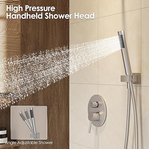 Miniatura 47 de Gabrylly Juego de grifo de ducha para bañera, sistema de ducha de bañera con válvula de ducha de 3 vías, cabezal de ducha de lluvia de alta presión