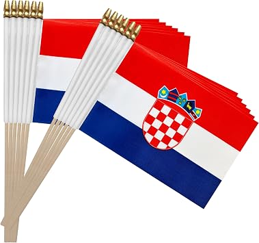 TSMD Croatia Stick Flag Croatian Small Mini Hand Held Flags,5x8 Inch,12 Pack