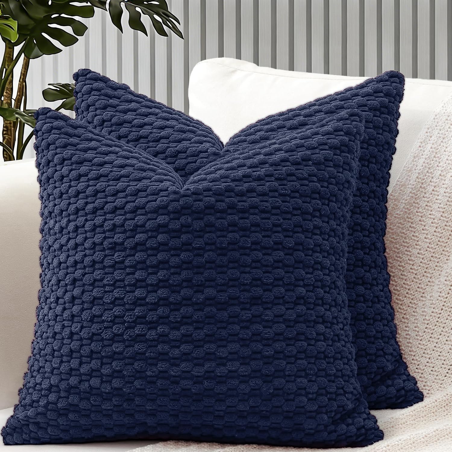 HOMTRYLIC Cushion Covers 50x50 cm Set of 2 Soft Corduroy Decorative Throw Pillows Covers Boho Pillow Cases Farmhouse Pillowcases for Sofa Bed Couch Home Decor, Navy Blue