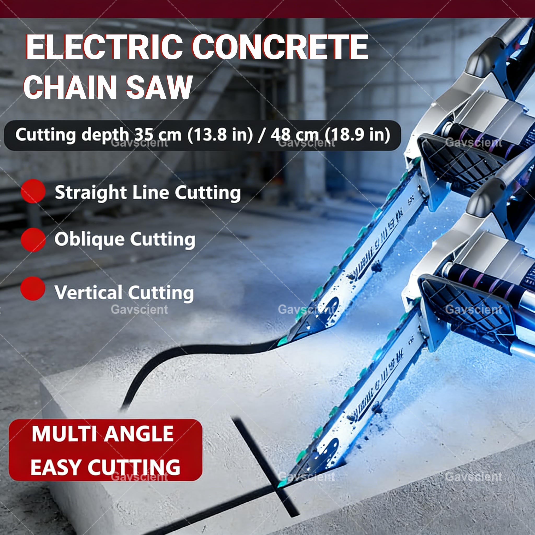 Sierra Eléctrica For Hormigón, Electric Concrete Cutting Chainsaw, Diamond Chain Cutter with Water Dust Suppression, Professional Tool For Red Brick and Granite 480mm