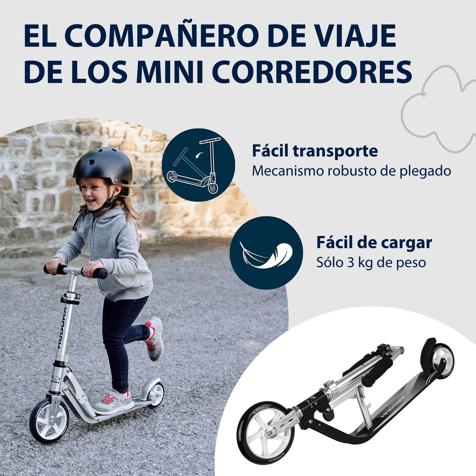 HUDORA Little BigWheel Scooter - Safe aluminium scooter for children from the age of 3 - Height-adjustable & foldable city scooter for up to 100kg - Stable scooter with large tyres