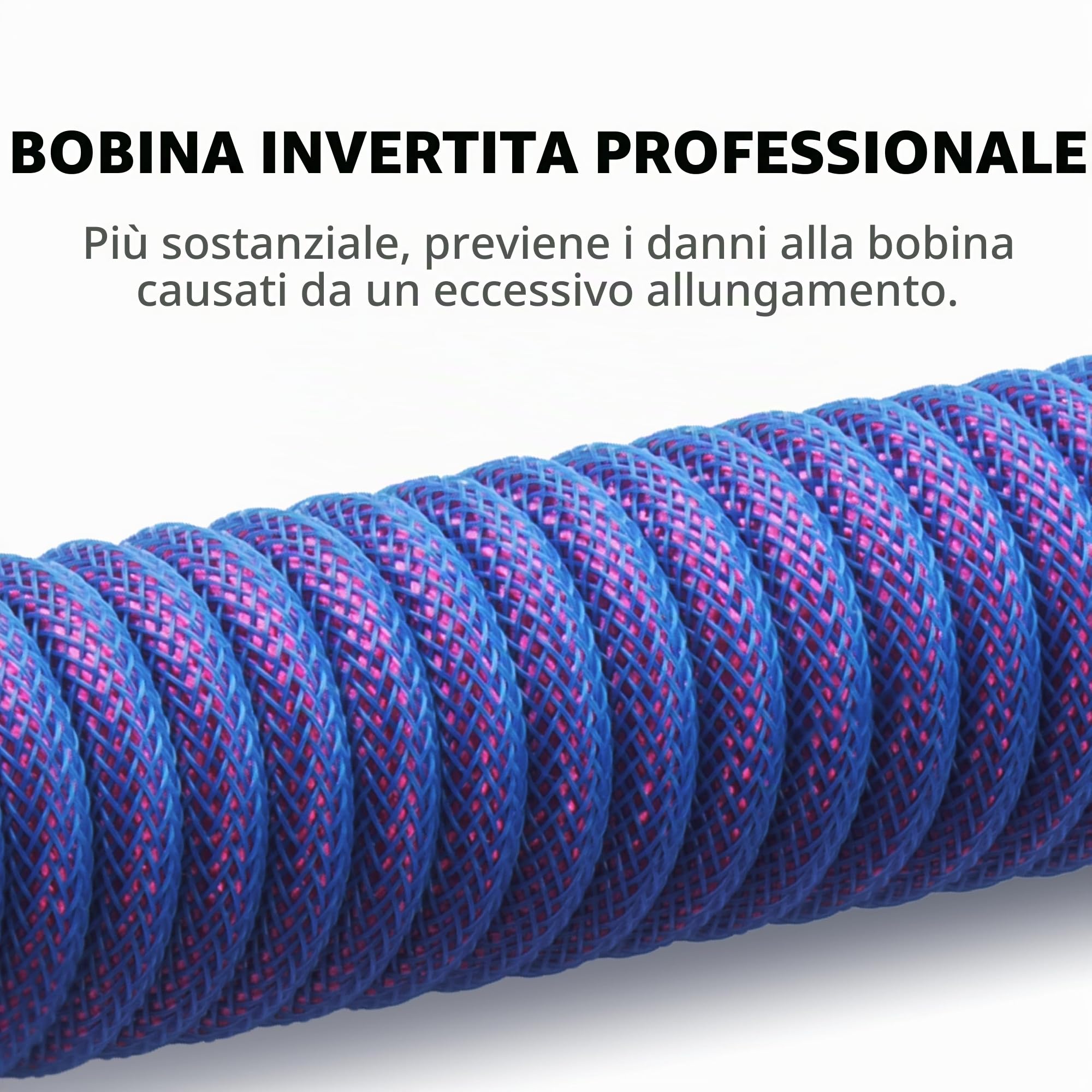 GUNMJO Pro Custom Cavo USB C a spirale per tastiera da gioco, cavo per tastiera meccanica a doppia manica con Aviator in metallo staccabile, da USB-C a USB-A, 1,5 m, colore nebulosa