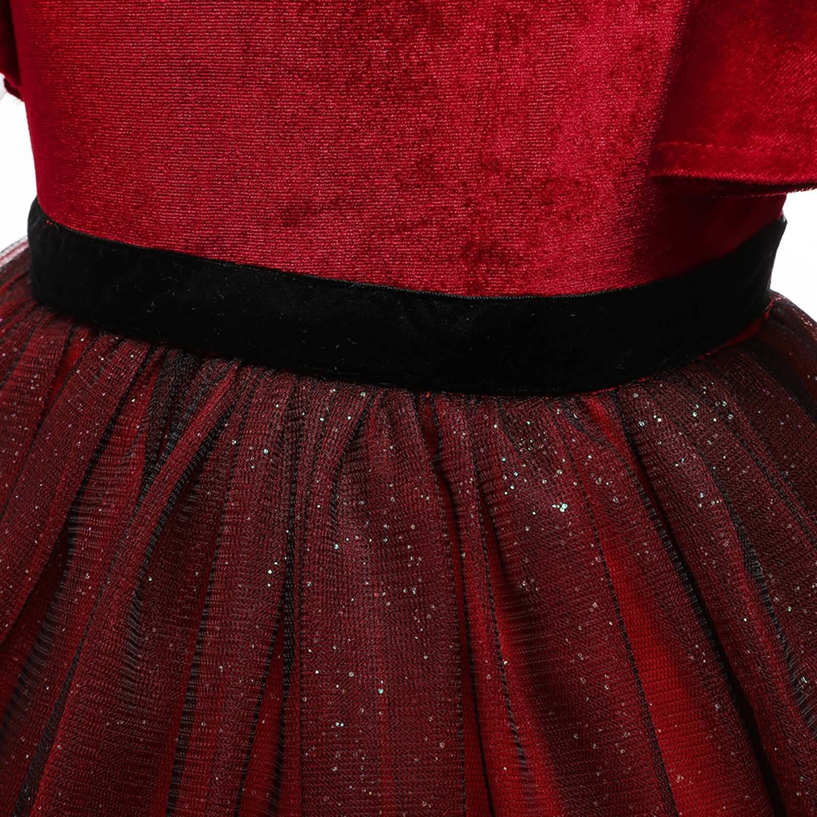 Gualiy Vestido para niñas, vestido de baile de graduación de 4 a 10 años, mangas con vuelo, vestido de tul negro con cuentas y manga corta