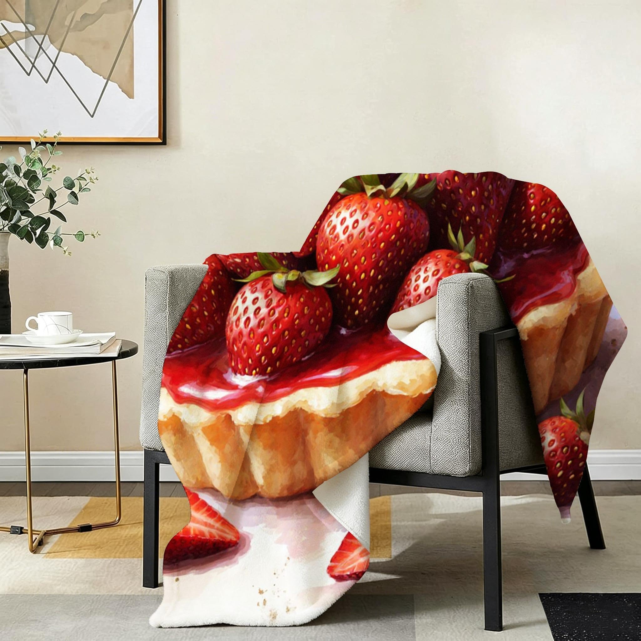 Coperta Pile Matrimoniale 240x260 cm Fragola Rossa, Coperta XXL Super Morbida Multiuso Come Copriletto o Plaid da Salotto, Calda e Leggera, Protezione dal Freddo, AW1422
