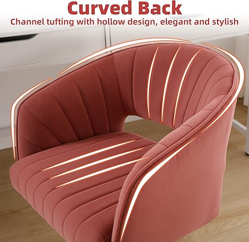 Miniatura 8 de Westice Sillas de escritorio de oficina en casa, moderna silla de escritorio de terciopelo, silla giratoria de altura ajustable con base dorada,