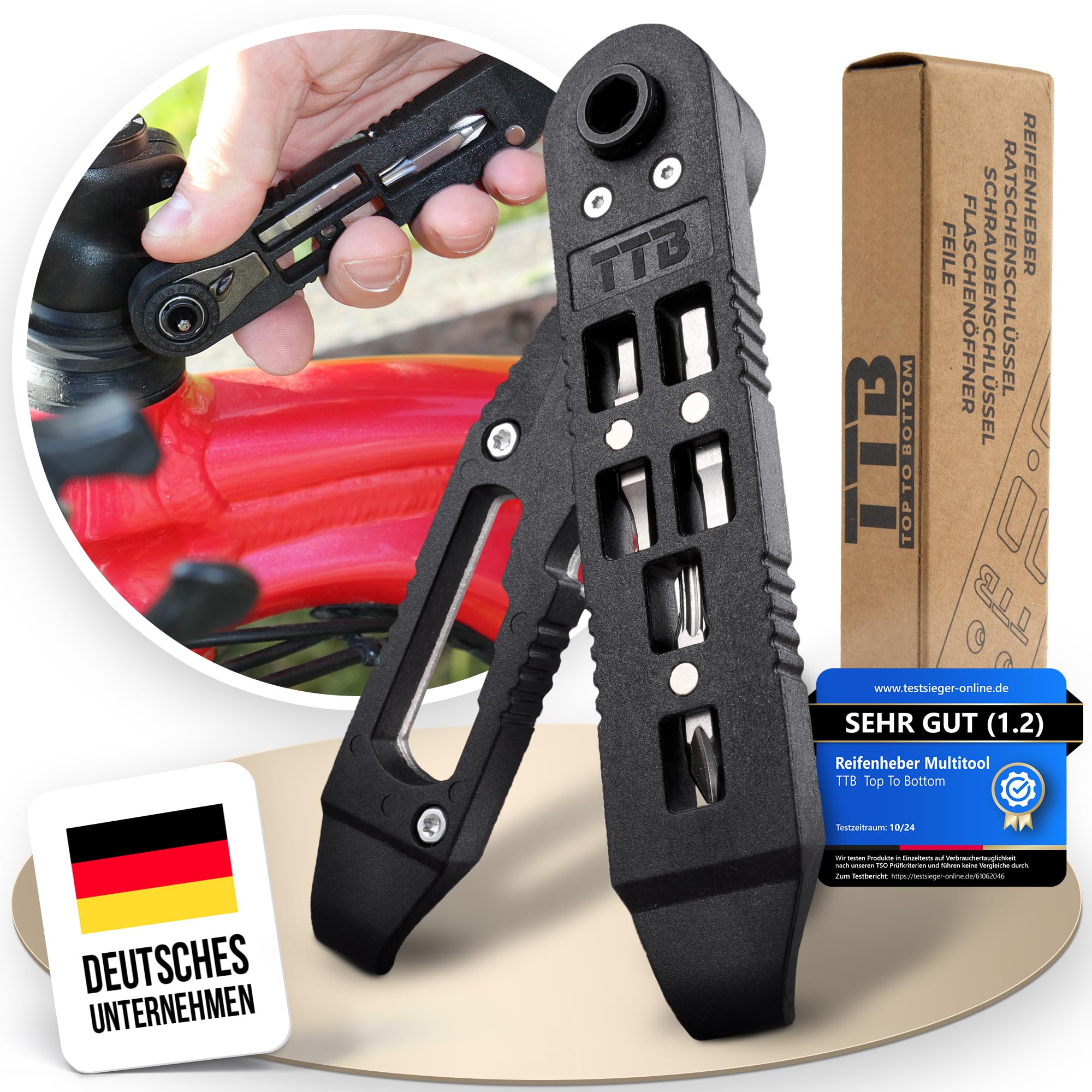 TTB - Herramienta multiherramienta para bicicleta, incluye desmontador de neumáticos, ultraligero, manejable y pequeño, bicicleta de montaña, deportes al aire libre