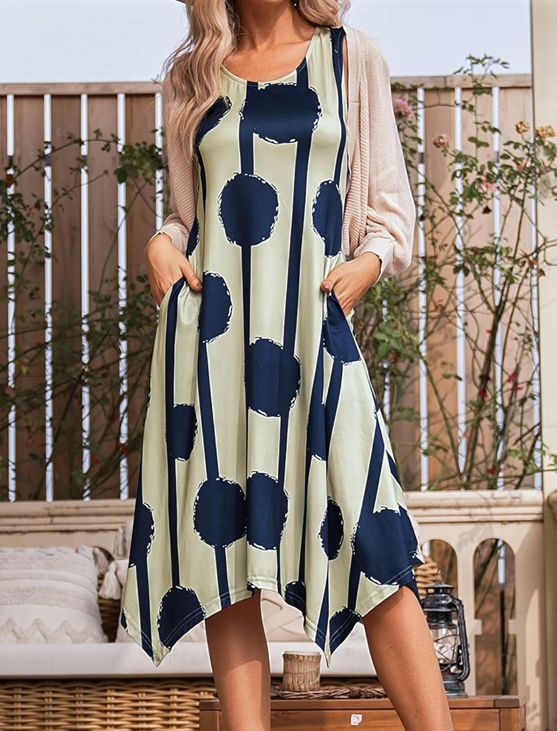 HOTOUCH Women's Casual Summer Dress Sleeveless Sundress Hankerchief Hem Midi Tank Dresses Beach Dress with Pockets - Image 5