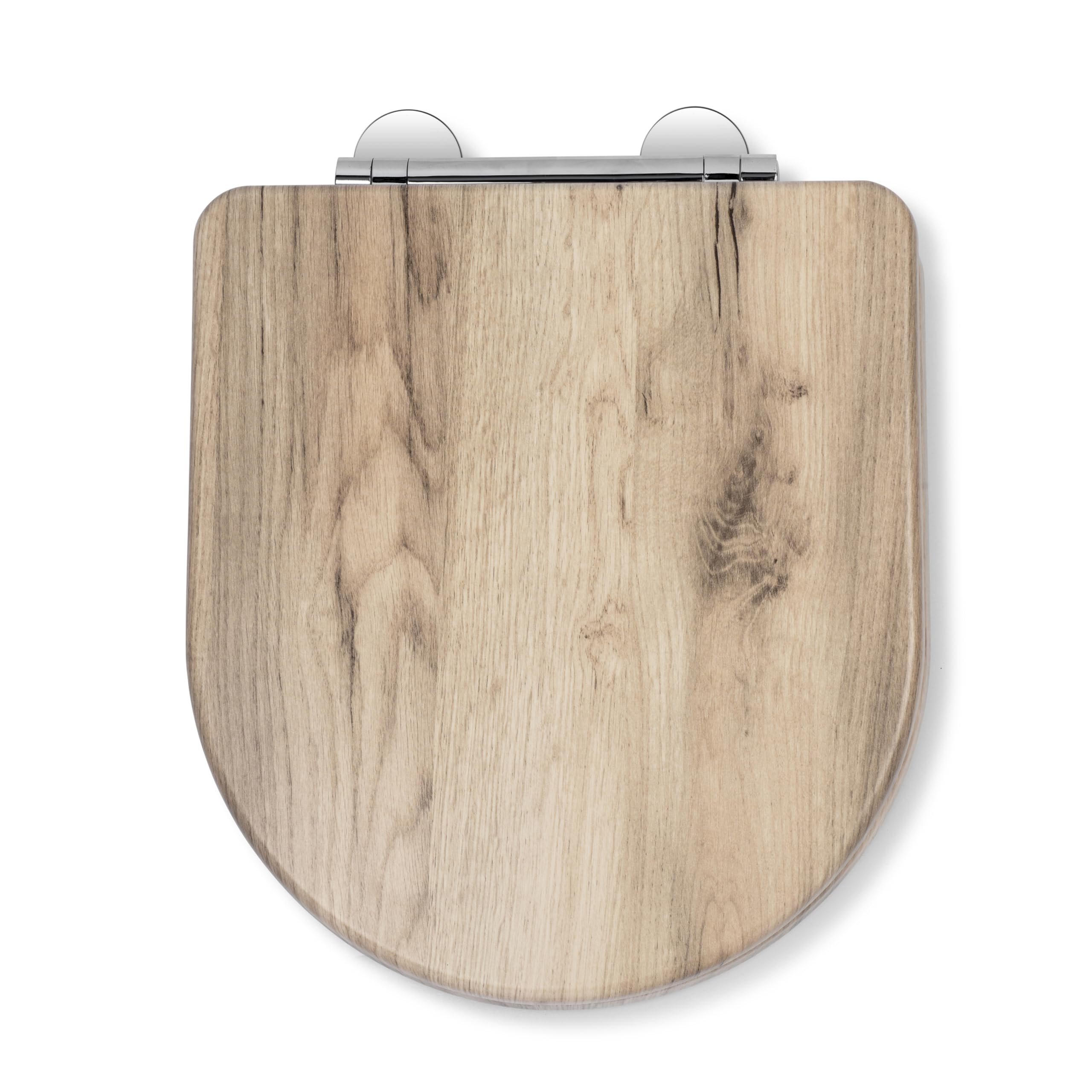 Croydex Varese Oak Effect D Shape Toilet Seat - Grey - Flexi-Fix Installation - Anti-Microbial