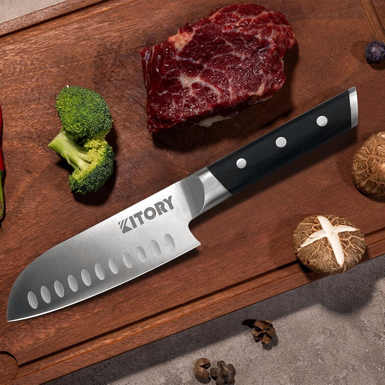 Kitory Santoku Knife - 5.5 Inch Japanese Chef Kitchen Knife - Cooking Slicing Chopping for Vegetable Fruit and Meat - German High Carbon Steel - Ergonomic Pakkawood Handle-Gift Box - Metadrop Series: Home & Kitchen