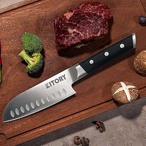 Miniatura 5 de Kitory Santoku Cuchillo  Mini cuchillo de cocina japonés de 5.5 pulgadas para verduras  Acero alemán forjado de alto carbono  Mango ergonómico de