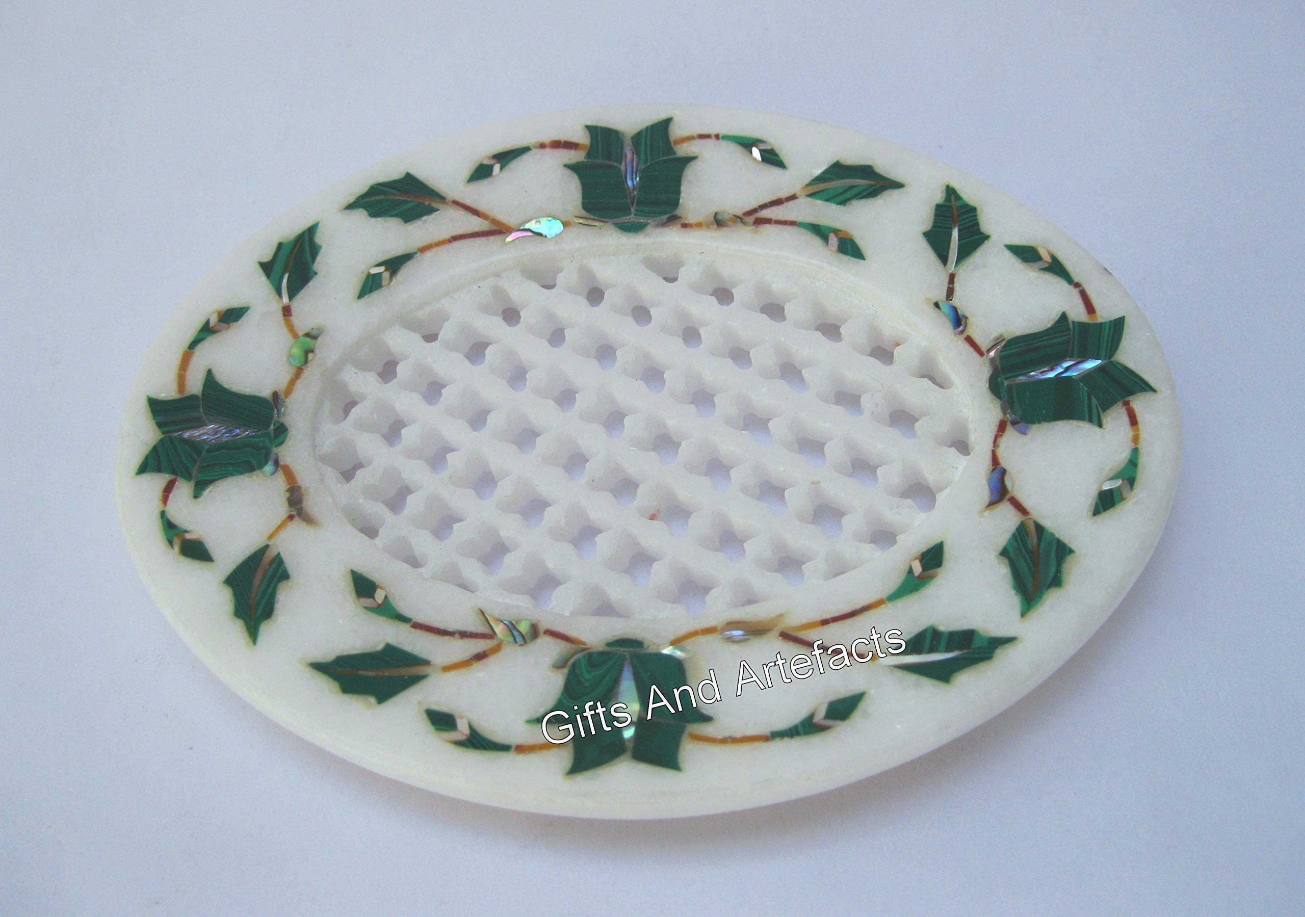 Porte-savon ovale malachite blanc déco salle de bain chic 12cm