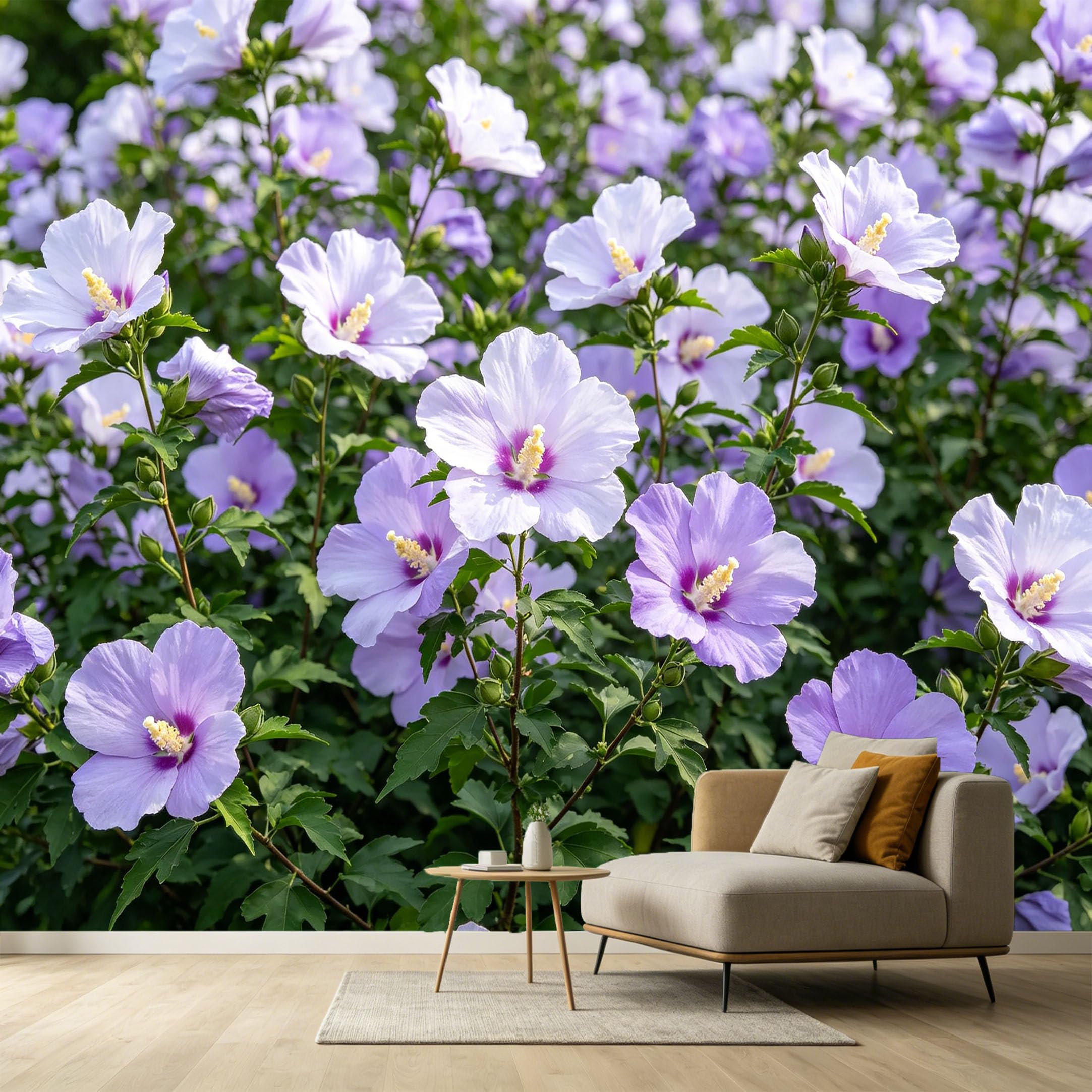 Custom Size Wall Murals Purple Hibiscus Flowers Botanical Watercolor Bloom Petals SelfAdhesive Wall Fabric Removable Large Wallpaper for Photo Living Room