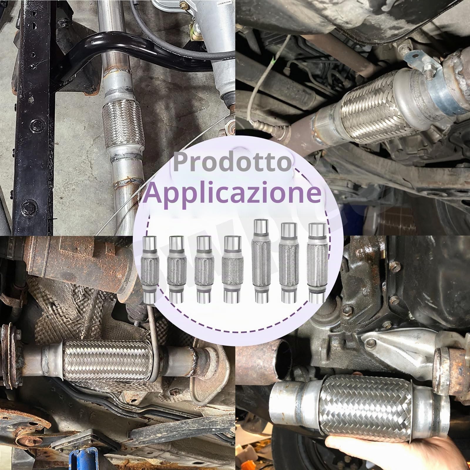 Swpeet 3 pezzi tubo di scarico 2 x 6 pollici con kit giunto di scarico 2 pollici tipo universale tubo di scarico doppio intrecciato in acciaio inossidabile per veicoli pesanti e automobili