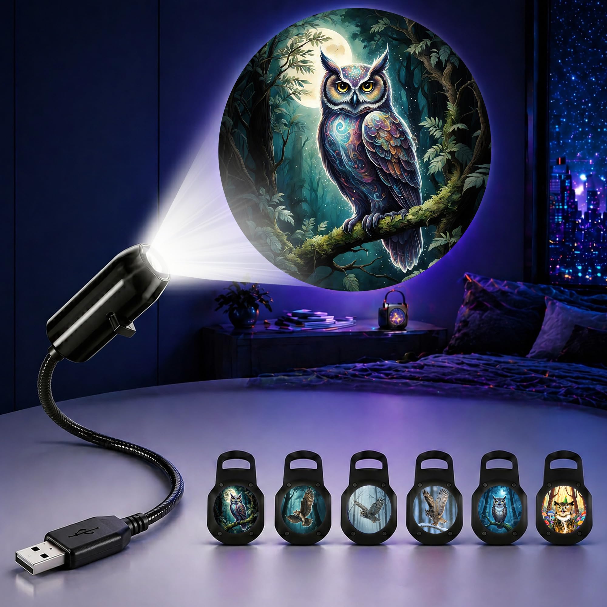 TnLnYn Owl Projector Night Light 2-in-1 USB Mini LED Projection