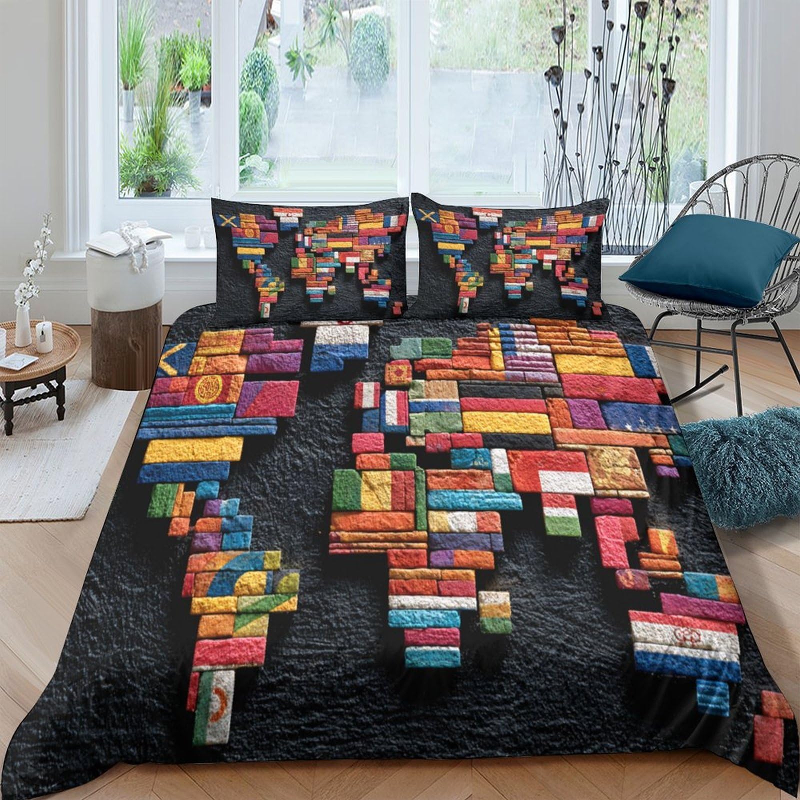 Ctjqhvkz Style-10 3D Printed World Map Fitted Sheet Microfiber Colourful Book Pattern Mattress Cover For Bedroom Decor Protection Single（135X200cm）