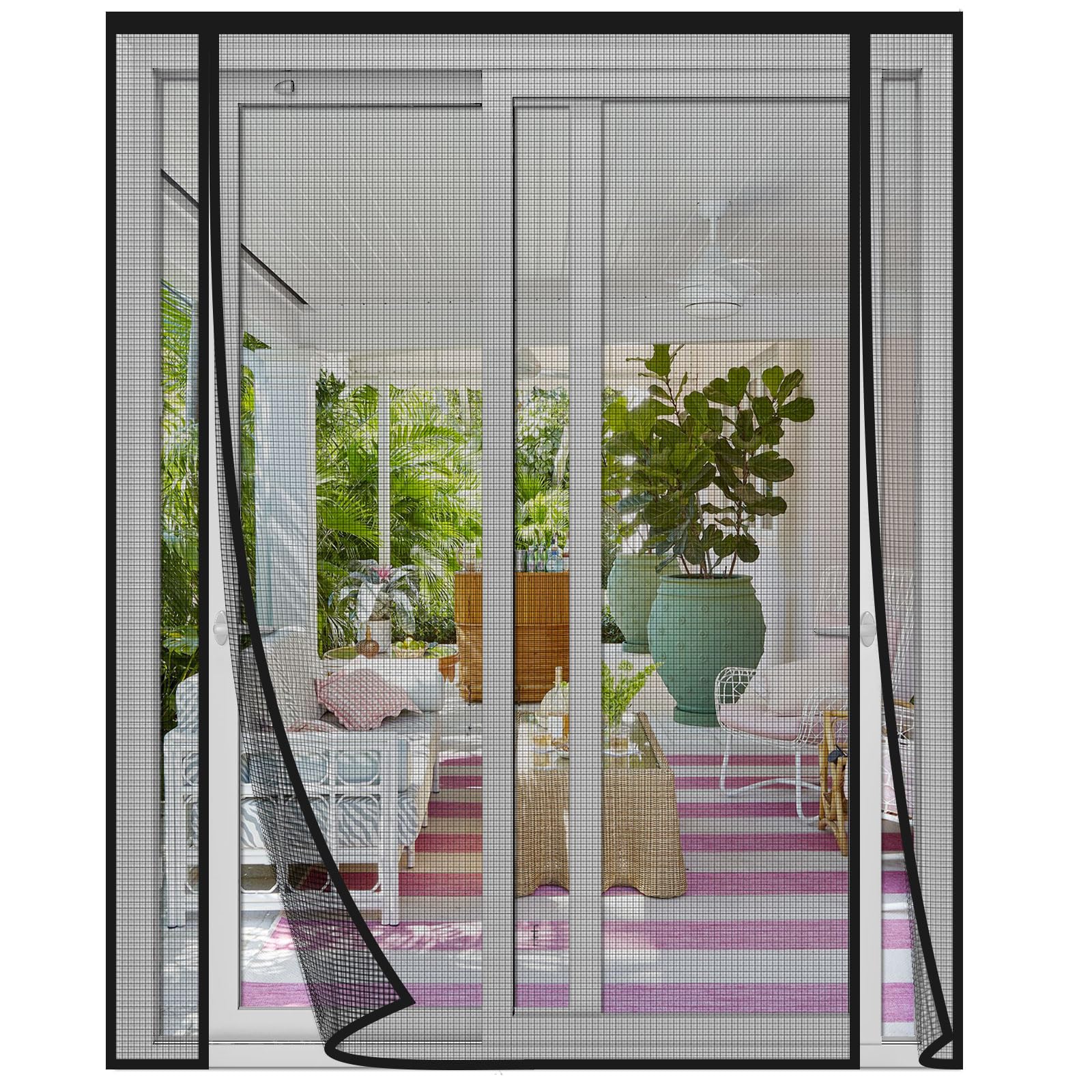 Risareyi Double Side Openings Fly Screens for Doors 210x195cm, Black Heavy Duty Fiberglass Mosquito Net Magnetic Fly Screen Door Window Mesh Curtain Keep Bugs Out — image 1