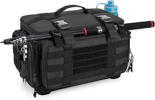 DSLEAF Waterproof Tackle Box Bag with Rod Holder, Soft Fishing Tackle Storage Bag with Non-Slip Base for Saltwater or Freshwater Fishing (Only Bag), Black