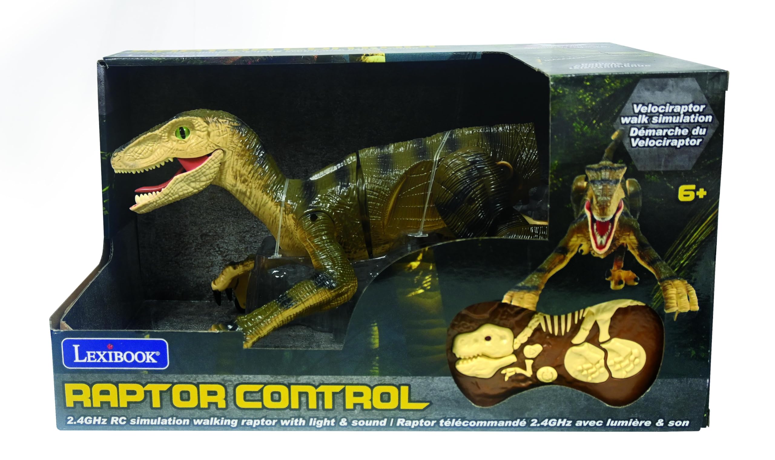 Lexibook, Controllo RC Raptor, Dinosauro Realistico telecomandato, Movimenti articolati, Ruggito, Effetto Luce, Ricaricabile, Telecomando fossile Incluso, DINO01LXB