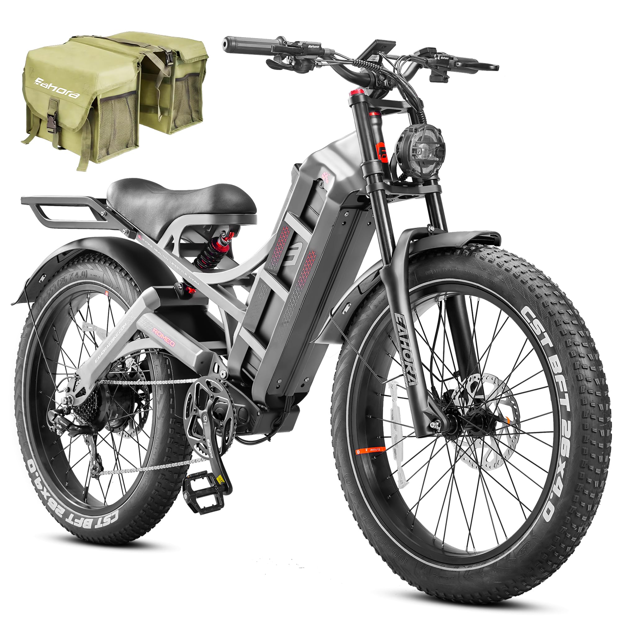 2026 eAhora Romeo Pro 3/2 52-46 Mph Electric Bike for Adults, 6000W/4000W/2500W Dual Motor Ebike 60V 80Ah/52V 70Ah Battery 235+Miles Long Range, 26*4.0"/20*4.5" Fat Tire, Full Suspension, All Terrain